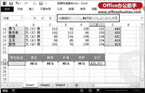Excel2013表格中用INDEX函數(shù)和MATCH函數(shù)快速查詢數(shù)據(jù)的方法