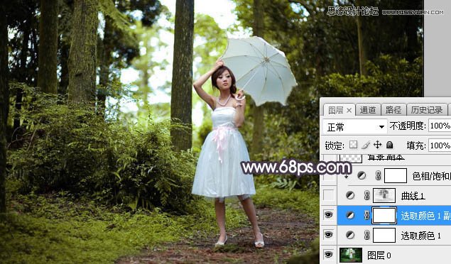 ps調(diào)出林中美女照片暗色逆光效果圖