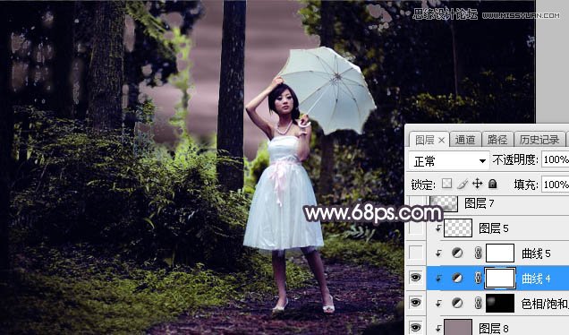 ps調(diào)出林中美女照片暗色逆光效果圖
