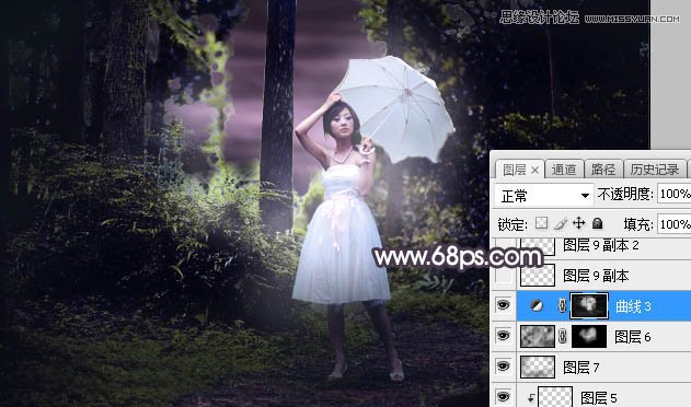 ps調(diào)出林中美女照片暗色逆光效果圖