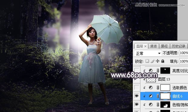 ps調(diào)出林中美女照片暗色逆光效果圖