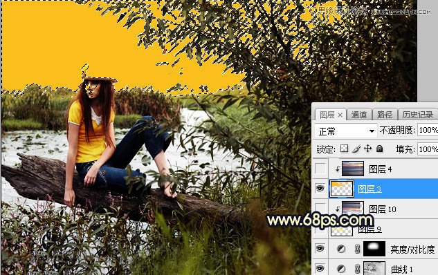 用PS給外景美女人像添加夕陽美景效果