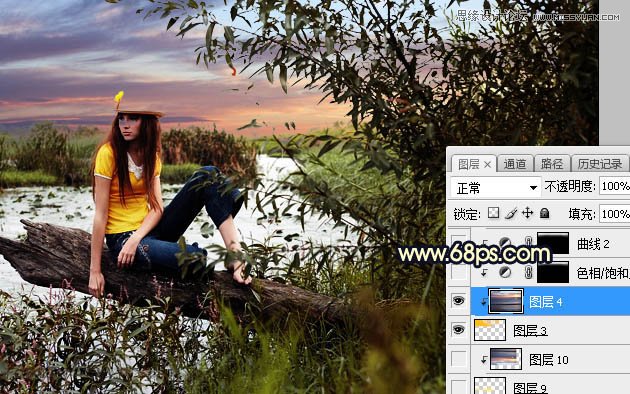 用PS給外景美女人像添加夕陽美景效果