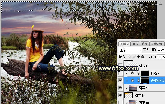 用PS給外景美女人像添加夕陽美景效果
