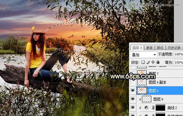 用PS給外景美女人像添加夕陽美景效果