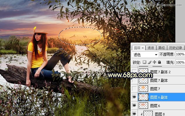 用PS給外景美女人像添加夕陽美景效果