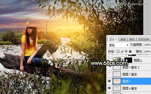 用PS給外景美女人像添加夕陽美景效果