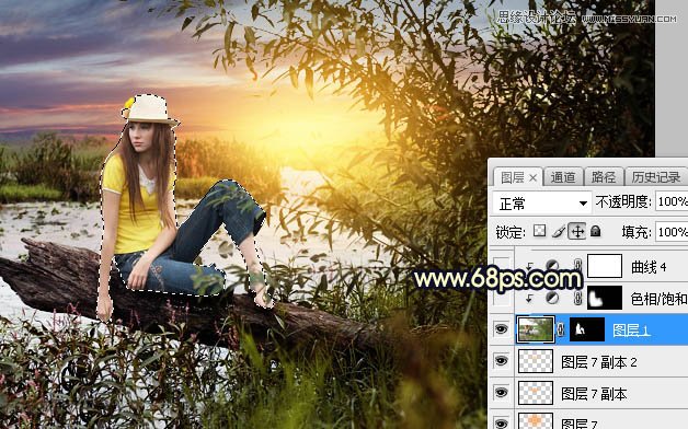 用PS給外景美女人像添加夕陽美景效果
