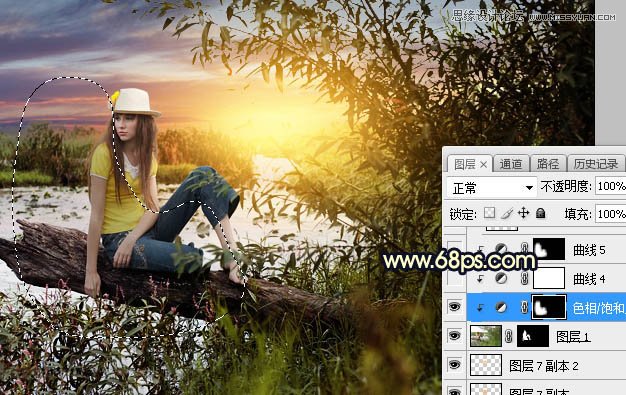 用PS給外景美女人像添加夕陽美景效果