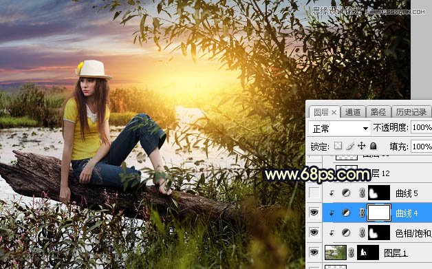 用PS給外景美女人像添加夕陽美景效果