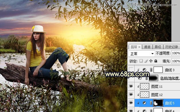 用PS給外景美女人像添加夕陽美景效果
