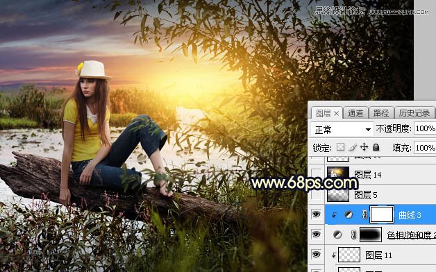 用PS給外景美女人像添加夕陽美景效果