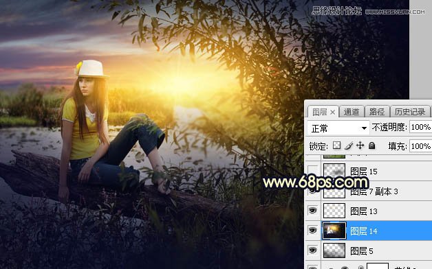 用PS給外景美女人像添加夕陽美景效果