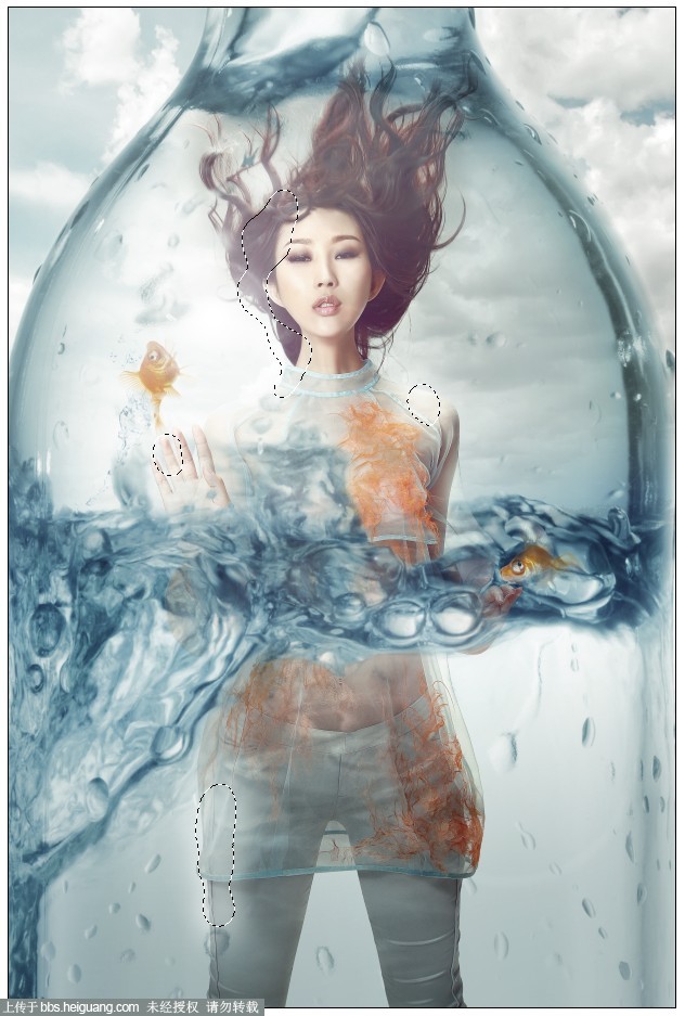 PS創(chuàng)意合成玻璃瓶中被水淹沒的美女