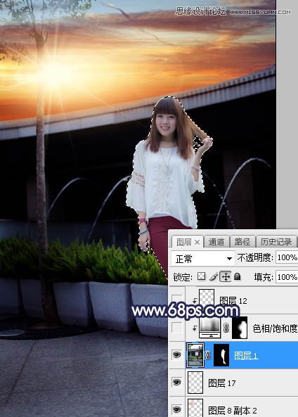 ps給人像照片添加唯美的夕陽景色