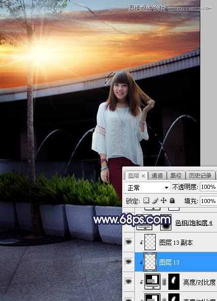 ps給人像照片添加唯美的夕陽景色