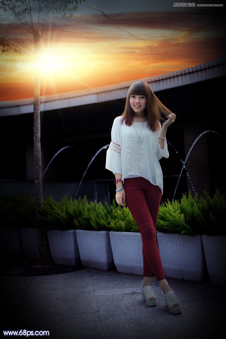 ps給人像照片添加唯美的夕陽景色