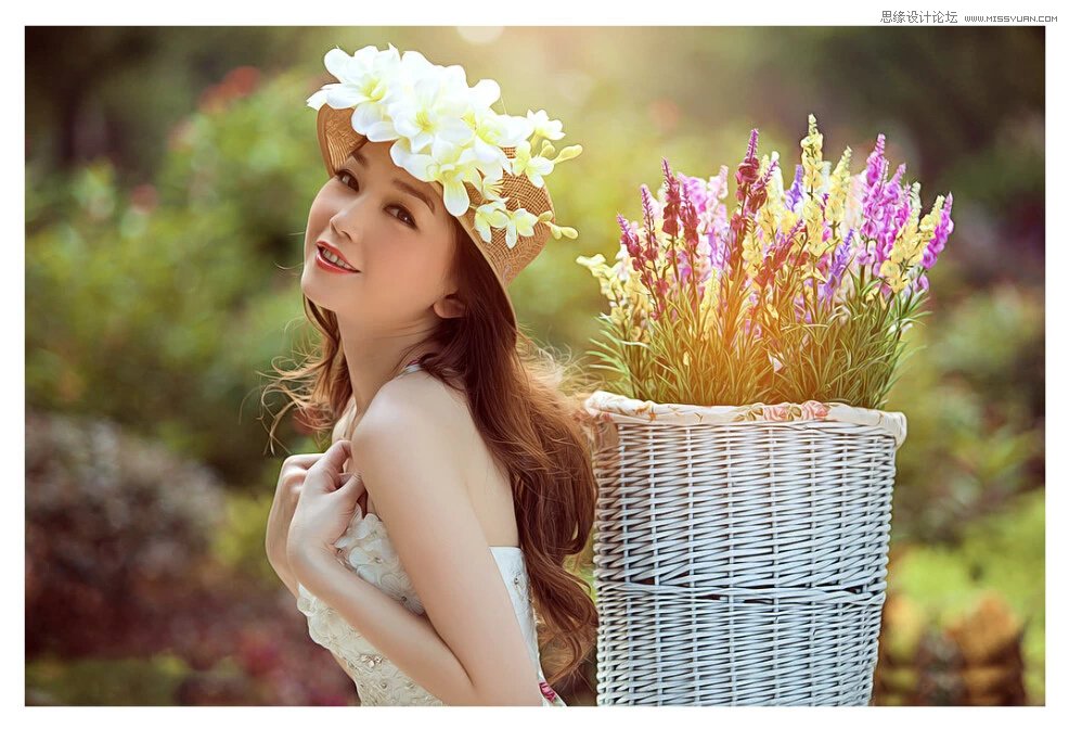 ps調(diào)出背著花樓的女孩清新通透膚色