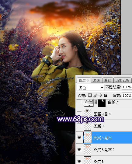 ps給外景美女人像添加夕陽(yáng)光效美景