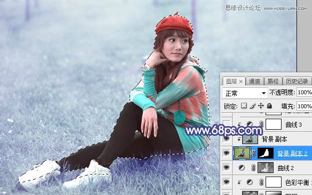 ps調(diào)出草地清純女孩藍(lán)色藝術(shù)效果
