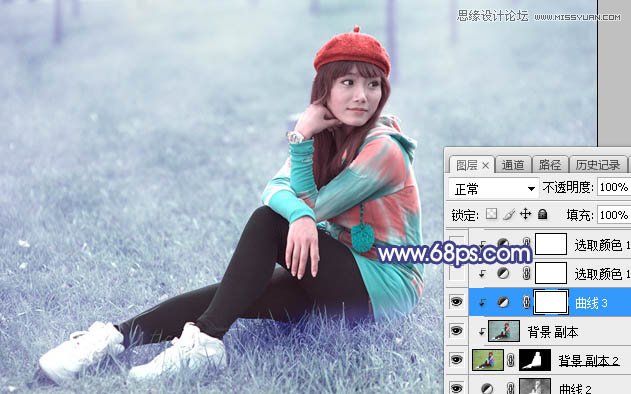 ps調(diào)出草地清純女孩藍(lán)色藝術(shù)效果