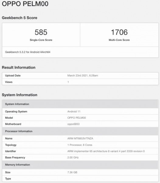 OPPO Reno5 Lite 5G 現(xiàn)身 Geekbench：搭載天璣 800U，8GB 內(nèi)存