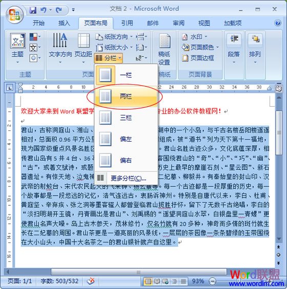 設(shè)置分欄效果 Word2007設(shè)置分欄效果不求人！