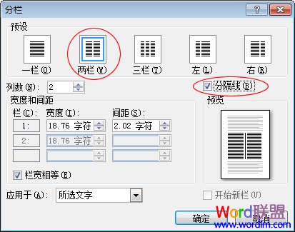 設(shè)置分欄效果 Word2007設(shè)置分欄效果不求人！