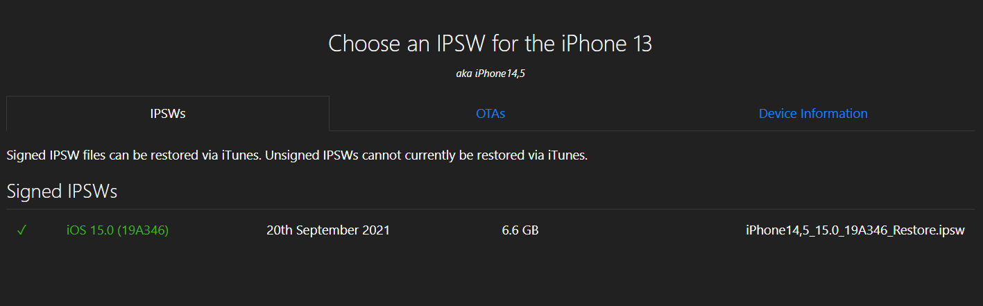 蘋果重新開放 iPhone 13/Pro 系列的 iOS 15 正式版(19A346)固件驗證