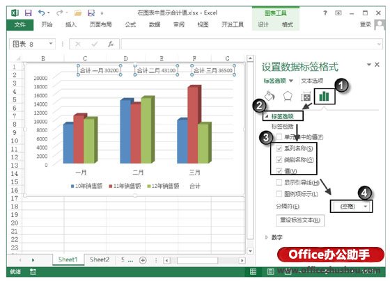 excel圖表顯示數(shù)值 在Excel圖表中顯示合計(jì)值的設(shè)置方法