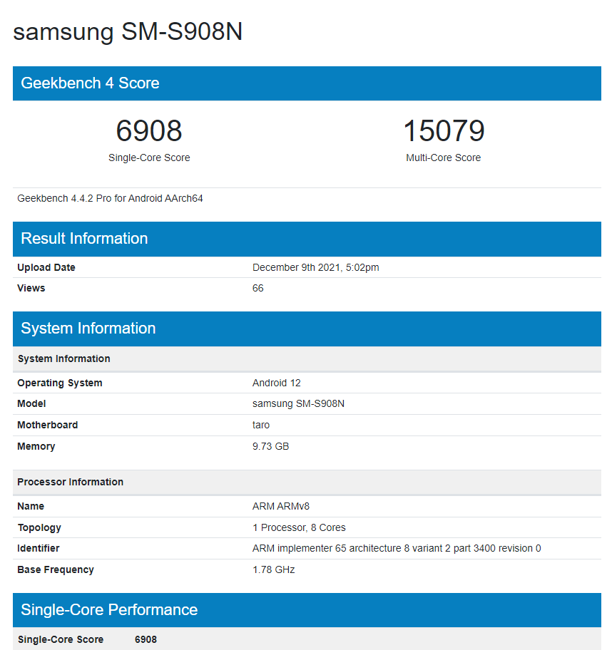 三星 Galaxy S22 Ultra 在 Geekbench 曝光：8/12GB 內(nèi)存，跑分超驍龍 888
