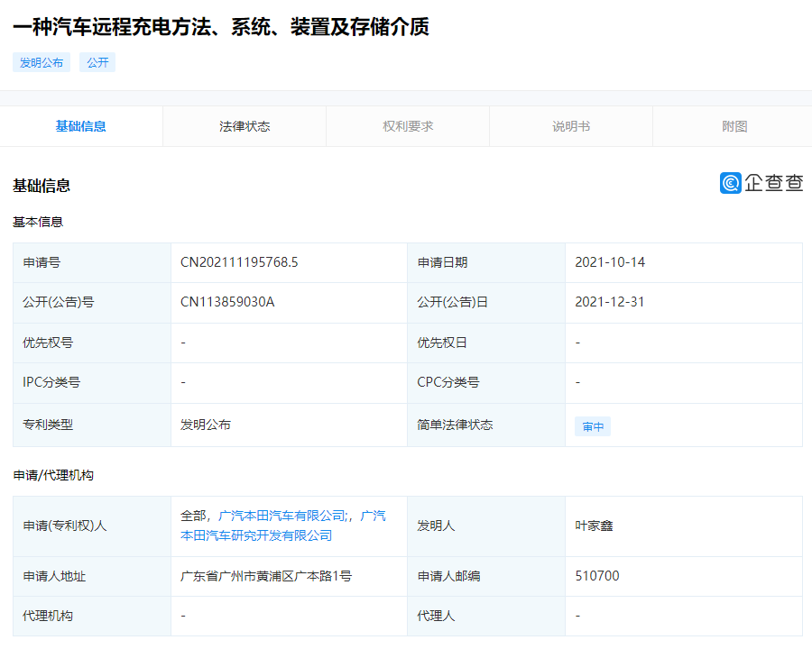 廣汽本田公布汽車(chē)遠(yuǎn)程充電專利