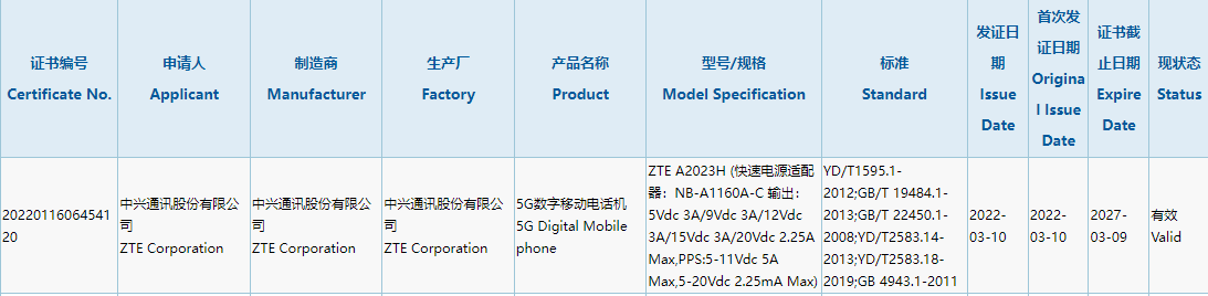 中興新機(jī)通過(guò) 3C 認(rèn)證，支持最高 55W 快充