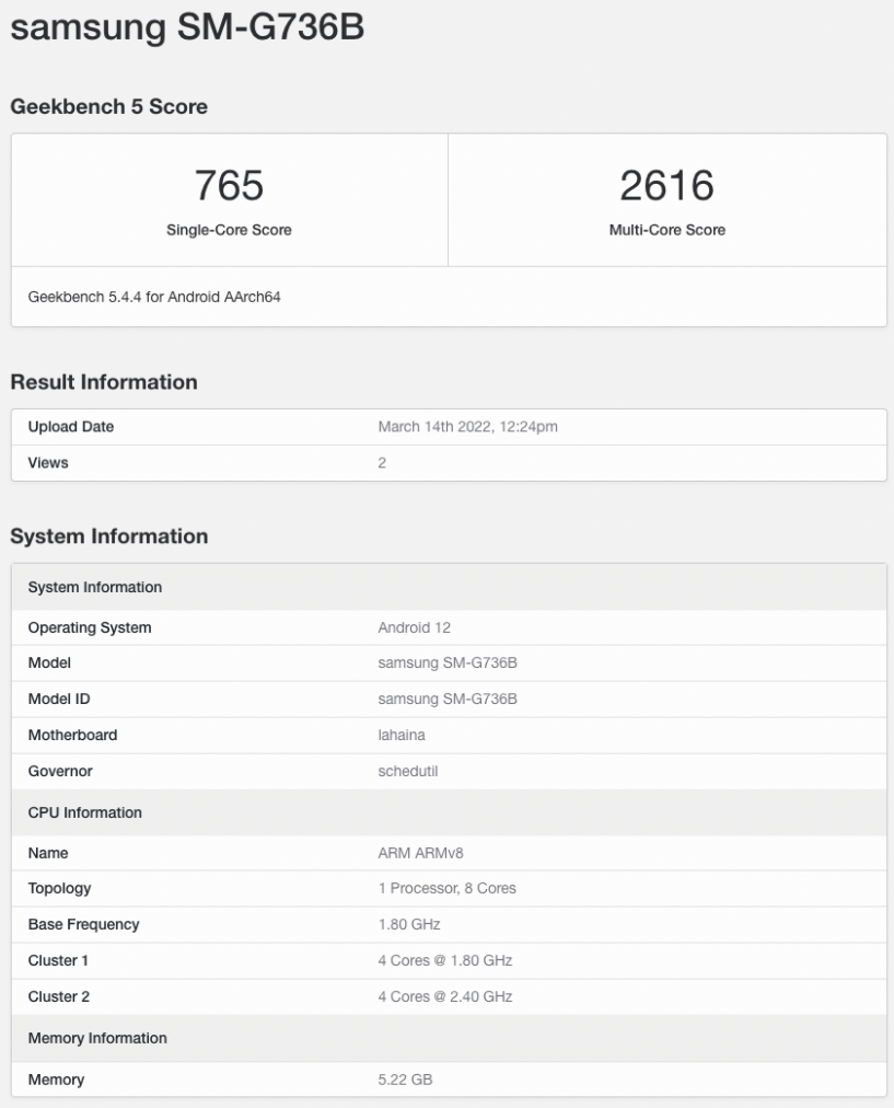 三星 Galaxy Xcover Pro 2 三防手機(jī)現(xiàn)身 Geekbench：搭載驍龍 778G，6GB 內(nèi)存