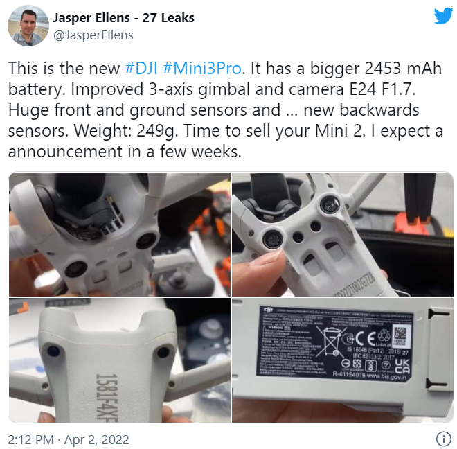 臨近發(fā)布，DJI Mini 3 Pro實拍圖曝光
