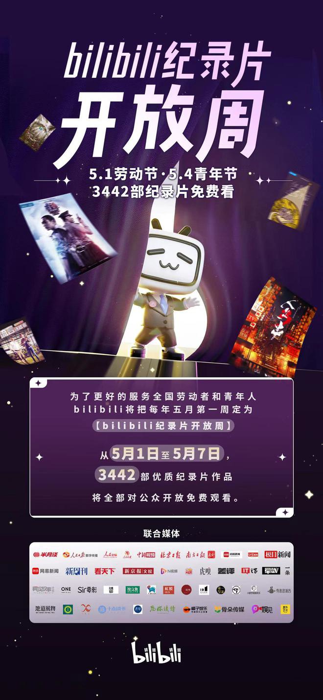 B站向全國用戶免費開放 3442 部紀(jì)錄片:每年五月第一周可看,獻給勞動者和青年人