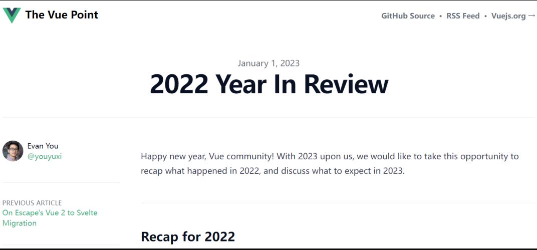 Vue作者尤雨溪發(fā)文展望2023，回顧2022！