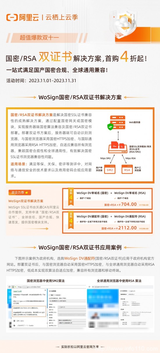 阿里云雙十一WoSign SSL國(guó)密RSA雙證書(shū)首購(gòu)4折